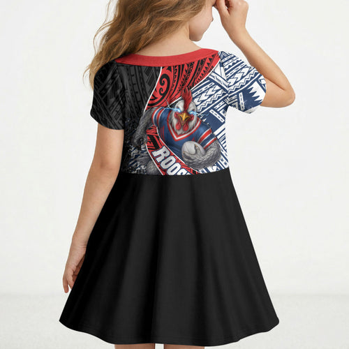 Sydney Roosters Rugby Mascot Kid Short Sleeve Dress Tribal Polynesian Power Art - Lightning Mascot