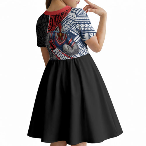 Sydney Roosters Rugby Mascot Kid Short Sleeve Dress Tribal Polynesian Power Art - Lightning Mascot