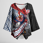 Sydney Roosters Rugby Mascot Kimono Sleeve Blouse Tribal Polynesian Power Art - Lightning Mascot