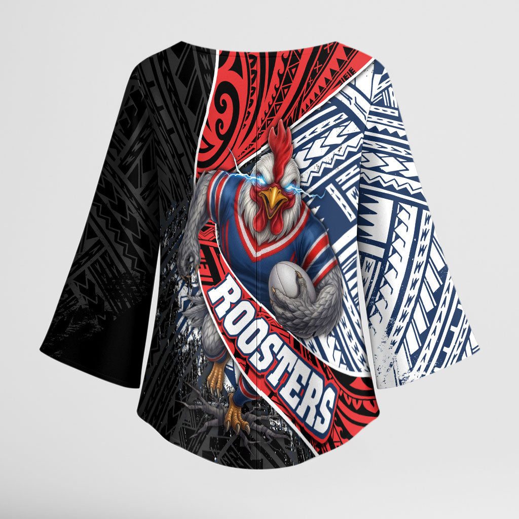 Sydney Roosters Rugby Mascot Kimono Sleeve Blouse Tribal Polynesian Power Art - Lightning Mascot