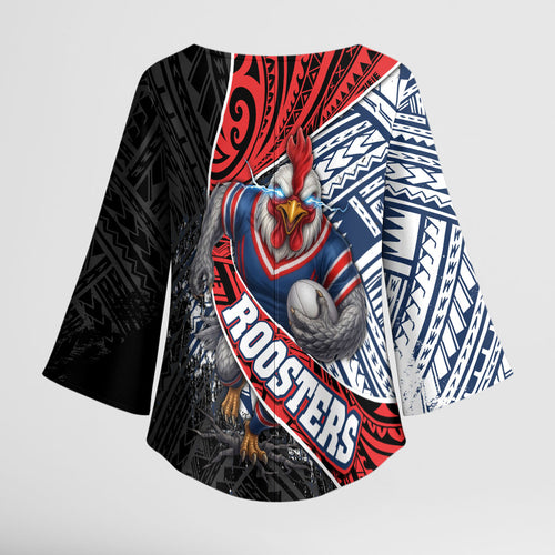 Sydney Roosters Rugby Mascot Kimono Sleeve Blouse Tribal Polynesian Power Art - Lightning Mascot