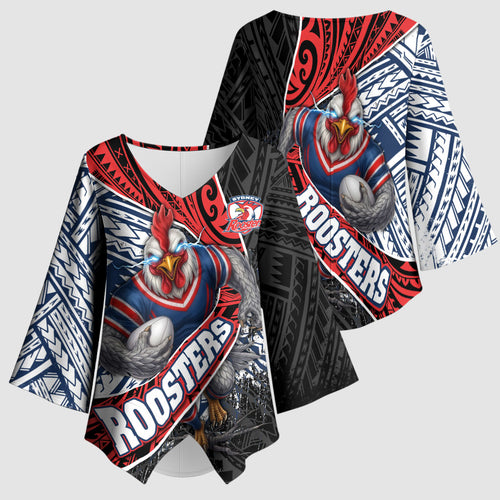Sydney Roosters Rugby Mascot Kimono Sleeve Blouse Tribal Polynesian Power Art - Lightning Mascot