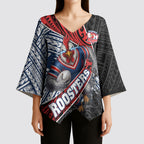 Sydney Roosters Rugby Mascot Kimono Sleeve Blouse Tribal Polynesian Power Art - Lightning Mascot