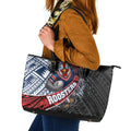 Sydney Roosters Rugby Mascot Leather Tote Bag Tribal Polynesian Power Art - Lightning Mascot