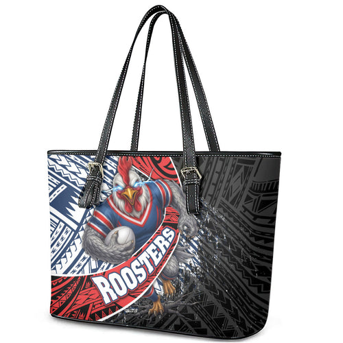 Sydney Roosters Rugby Mascot Leather Tote Bag Tribal Polynesian Power Art - Lightning Mascot