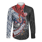 Sydney Roosters Rugby Mascot Long Sleeve Button Shirt Tribal Polynesian Power Art - Lightning Mascot