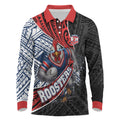 Sydney Roosters Rugby Mascot Long Sleeve Polo Shirt Tribal Polynesian Power Art - Lightning Mascot