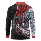 Sydney Roosters Rugby Mascot Long Sleeve Polo Shirt Tribal Polynesian Power Art - Lightning Mascot