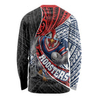 Sydney Roosters Rugby Mascot Long Sleeve Shirt Tribal Polynesian Power Art - Lightning Mascot