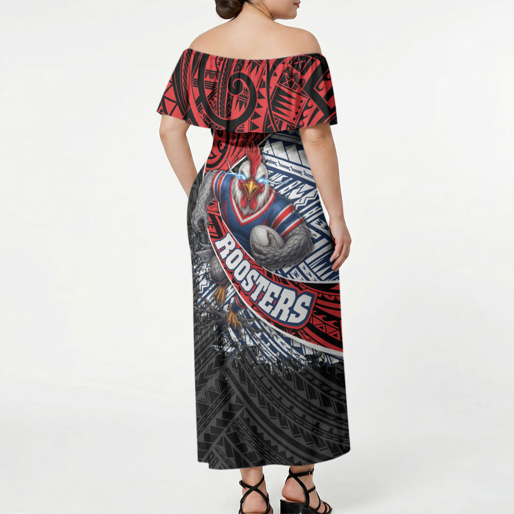 Sydney Roosters Rugby Mascot Off Shoulder Maxi Dress Tribal Polynesian Power Art - Lightning Mascot