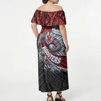 Sydney Roosters Rugby Mascot Off Shoulder Maxi Dress Tribal Polynesian Power Art - Lightning Mascot