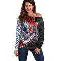 Sydney Roosters Rugby Mascot Off Shoulder Sweater Tribal Polynesian Power Art - Lightning Mascot