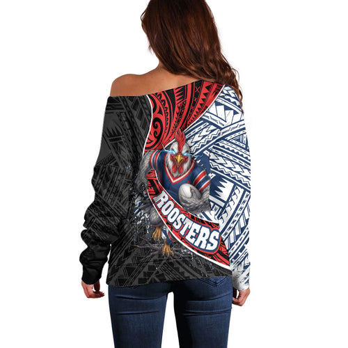 Sydney Roosters Rugby Mascot Off Shoulder Sweater Tribal Polynesian Power Art - Lightning Mascot