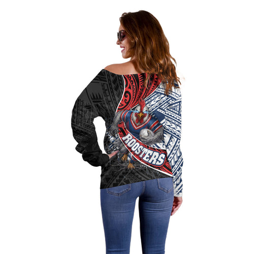 Sydney Roosters Rugby Mascot Off Shoulder Sweater Tribal Polynesian Power Art - Lightning Mascot