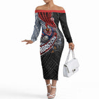 Sydney Roosters Rugby Mascot Off The Shoulder Long Sleeve Dress Tribal Polynesian Power Art - Lightning Mascot