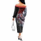 Sydney Roosters Rugby Mascot Off The Shoulder Long Sleeve Dress Tribal Polynesian Power Art - Lightning Mascot