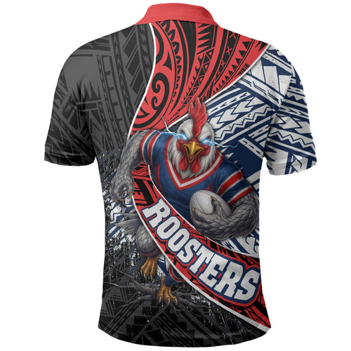 Sydney Roosters Rugby Mascot Polo Shirt Tribal Polynesian Power Art - Lightning Mascot