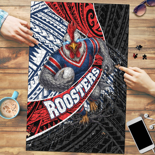 Sydney Roosters Rugby Mascot Puzzle Tribal Polynesian Power Art - Lightning Mascot