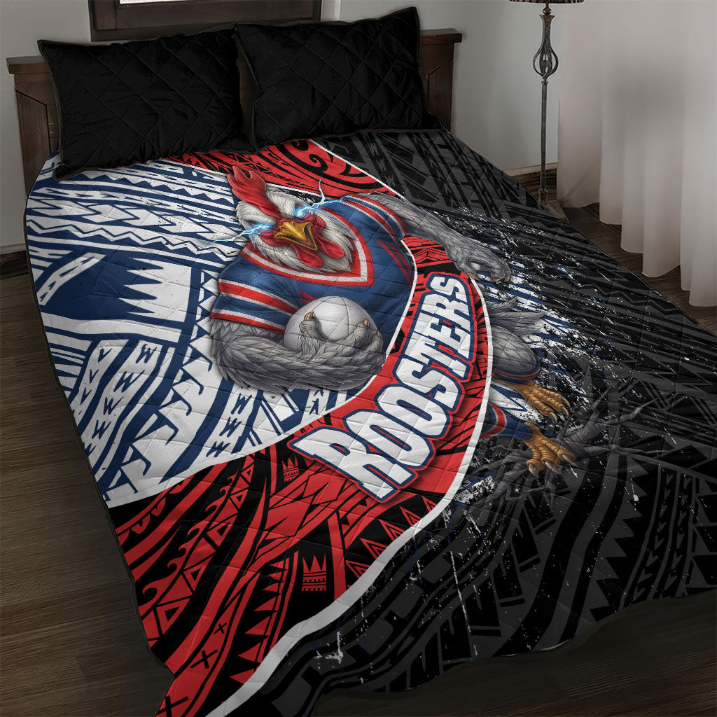 Sydney Roosters Rugby Mascot Quilt Bed Set Tribal Polynesian Power Art - Lightning Mascot