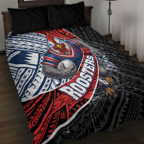 Sydney Roosters Rugby Mascot Quilt Bed Set Tribal Polynesian Power Art - Lightning Mascot