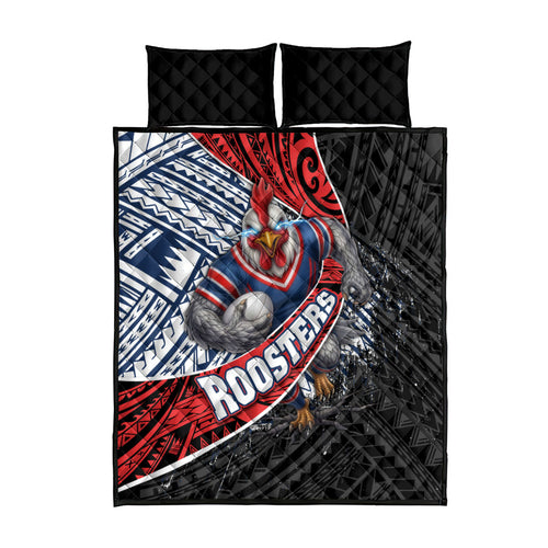 Sydney Roosters Rugby Mascot Quilt Bed Set Tribal Polynesian Power Art - Lightning Mascot