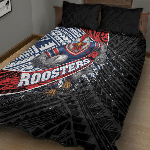 Sydney Roosters Rugby Mascot Quilt Bed Set Tribal Polynesian Power Art - Lightning Mascot