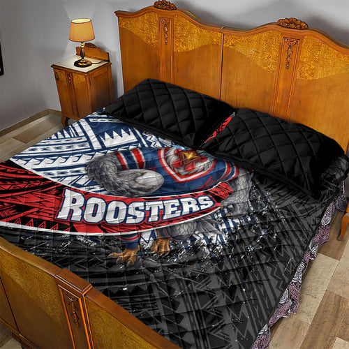Sydney Roosters Rugby Mascot Quilt Bed Set Tribal Polynesian Power Art - Lightning Mascot