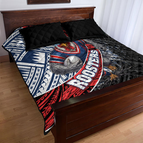 Sydney Roosters Rugby Mascot Quilt Bed Set Tribal Polynesian Power Art - Lightning Mascot