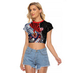Sydney Roosters Rugby Mascot Raglan Cropped T Shirt Tribal Polynesian Power Art - Lightning Mascot