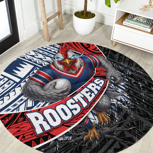 Sydney Roosters Rugby Mascot Round Carpet Tribal Polynesian Power Art - Lightning Mascot