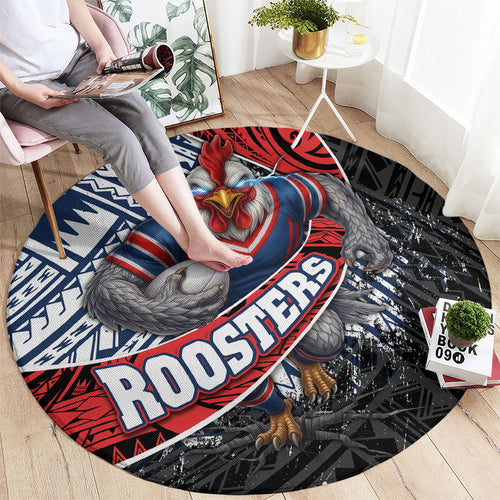 Sydney Roosters Rugby Mascot Round Carpet Tribal Polynesian Power Art - Lightning Mascot