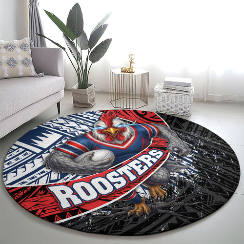 Sydney Roosters Rugby Mascot Round Carpet Tribal Polynesian Power Art - Lightning Mascot
