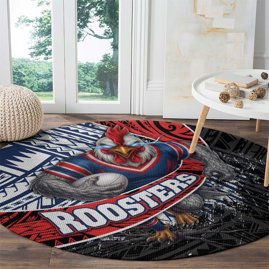 Sydney Roosters Rugby Mascot Round Carpet Tribal Polynesian Power Art - Lightning Mascot