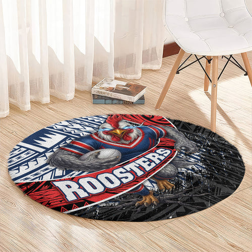 Sydney Roosters Rugby Mascot Round Carpet Tribal Polynesian Power Art - Lightning Mascot