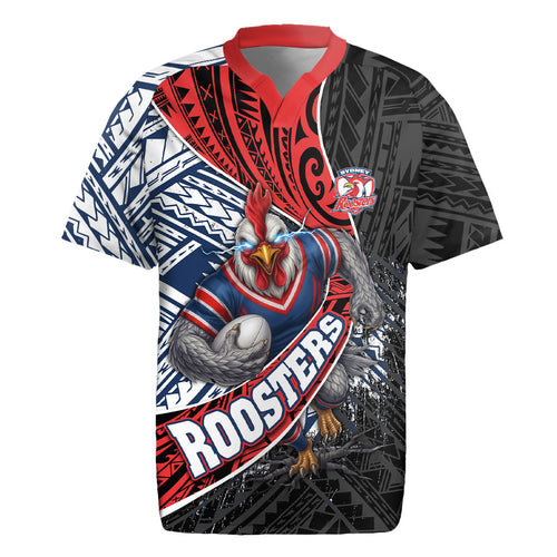 Sydney Roosters Rugby Mascot Rugby Jersey Tribal Polynesian Power Art - Lightning Mascot