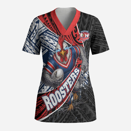 Sydney Roosters Rugby Mascot Scrub Top Tribal Polynesian Power Art - Lightning Mascot