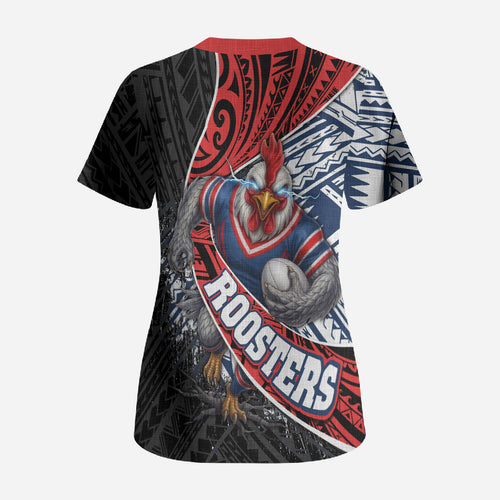 Sydney Roosters Rugby Mascot Scrub Top Tribal Polynesian Power Art - Lightning Mascot