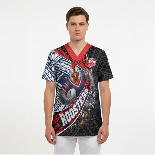 Sydney Roosters Rugby Mascot Scrub Top Tribal Polynesian Power Art - Lightning Mascot
