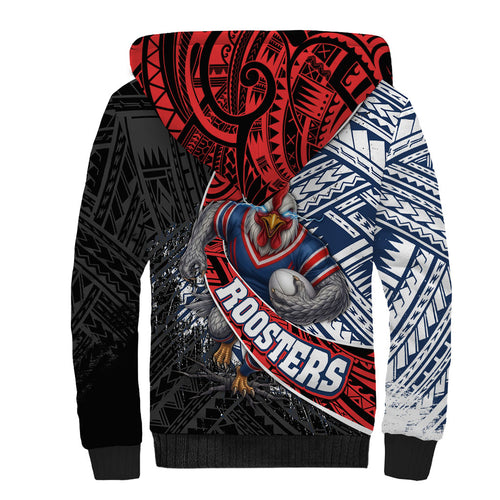 Sydney Roosters Rugby Mascot Sherpa Hoodie Tribal Polynesian Power Art - Lightning Mascot