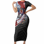Sydney Roosters Rugby Mascot Short Sleeve Bodycon Dress Tribal Polynesian Power Art - Lightning Mascot
