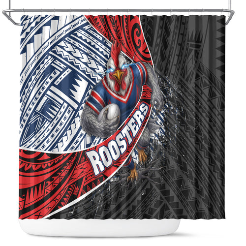 Sydney Roosters Rugby Mascot Shower Curtain Tribal Polynesian Power Art - Lightning Mascot