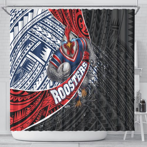 Sydney Roosters Rugby Mascot Shower Curtain Tribal Polynesian Power Art - Lightning Mascot