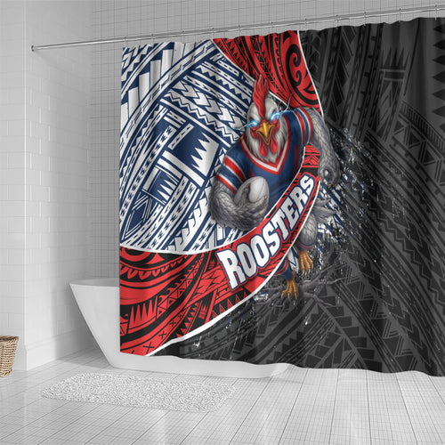 Sydney Roosters Rugby Mascot Shower Curtain Tribal Polynesian Power Art - Lightning Mascot