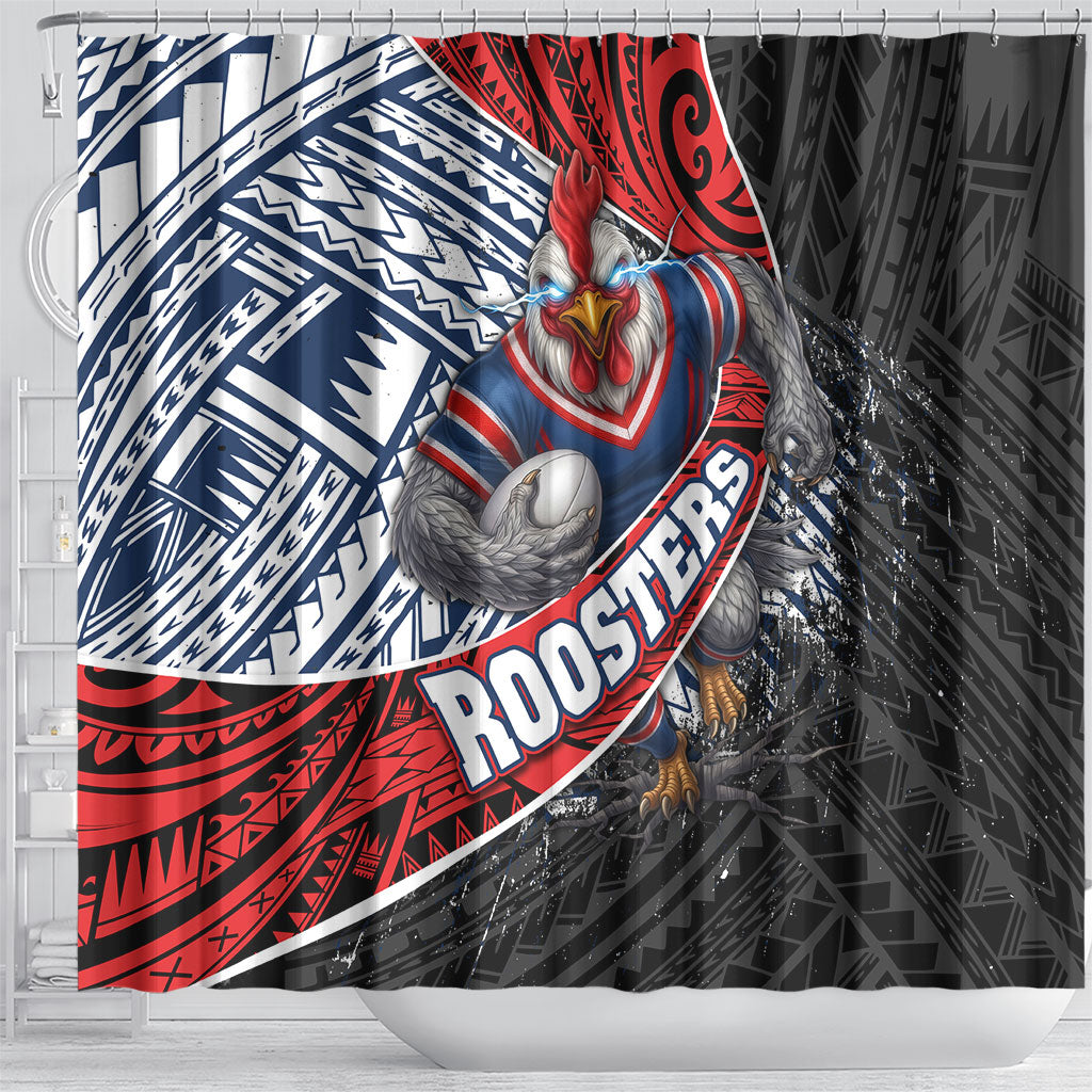 Sydney Roosters Rugby Mascot Shower Curtain Tribal Polynesian Power Art - Lightning Mascot