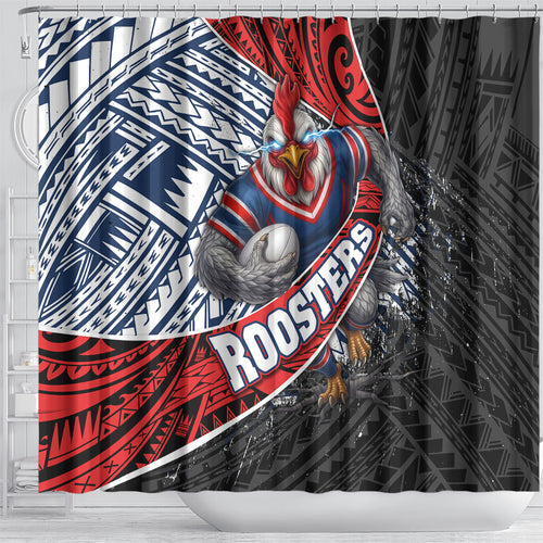 Sydney Roosters Rugby Mascot Shower Curtain Tribal Polynesian Power Art - Lightning Mascot
