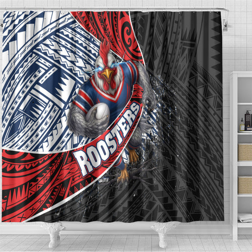 Sydney Roosters Rugby Mascot Shower Curtain Tribal Polynesian Power Art - Lightning Mascot
