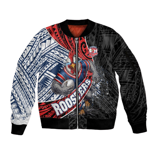 Sydney Roosters Rugby Mascot Sleeve Zip Bomber Jacket Tribal Polynesian Power Art - Lightning Mascot