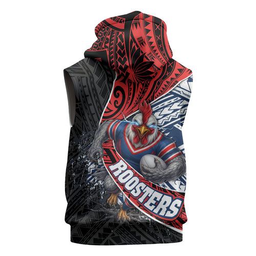 Sydney Roosters Rugby Mascot Sleeveless Hoodie Tribal Polynesian Power Art - Lightning Mascot