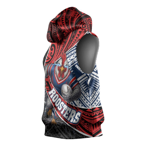 Sydney Roosters Rugby Mascot Sleeveless Hoodie Tribal Polynesian Power Art - Lightning Mascot