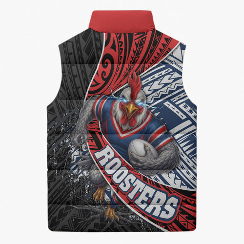 Sydney Roosters Rugby Mascot Sleeveless Puffer Jacket Tribal Polynesian Power Art - Lightning Mascot